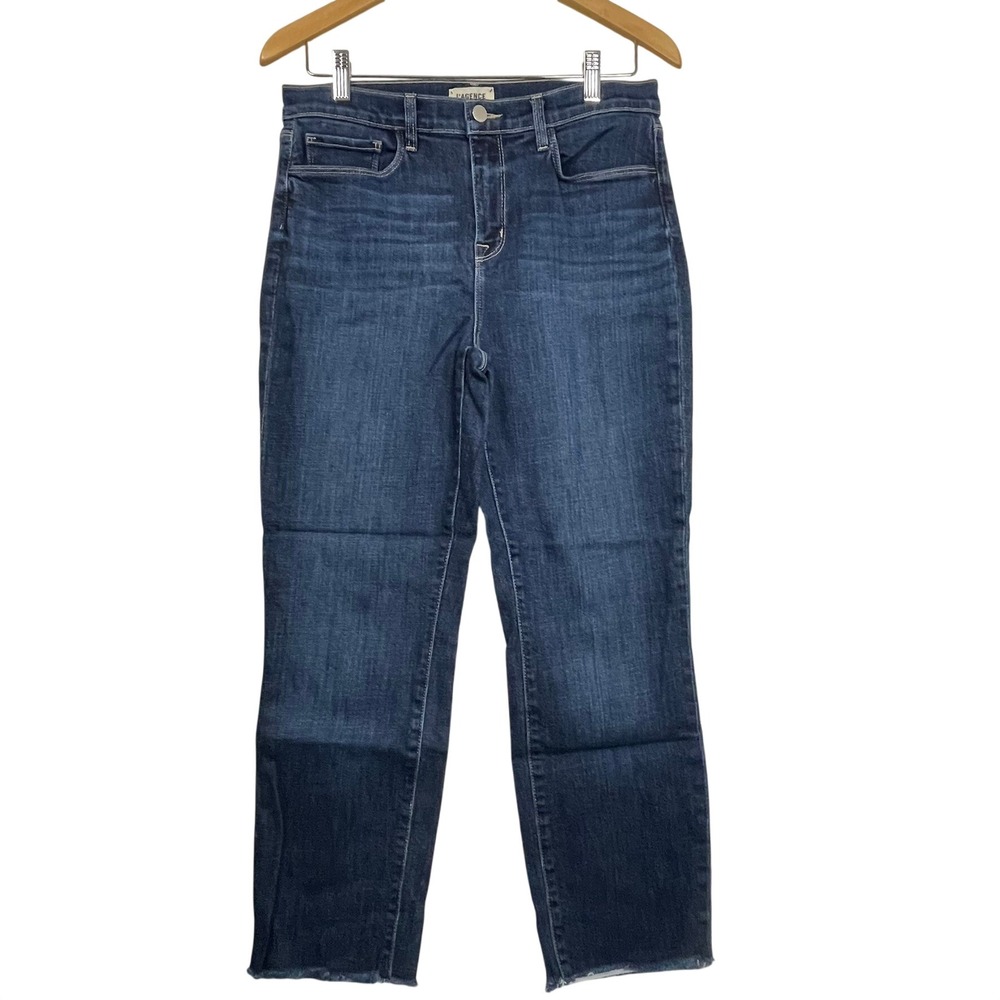 L'AGENCE High Rise Slim Straight Jeans Dark Wash‎ Frayed Hem Size 30
